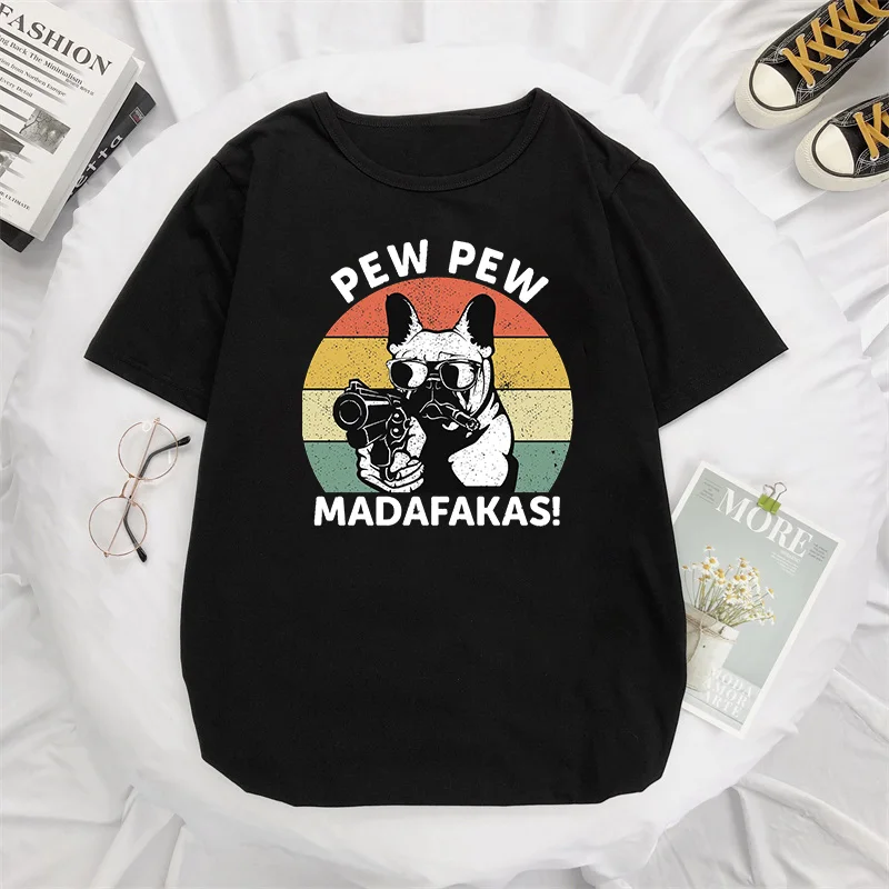 Pew Pew Madafakas Tshirt Duck Gangster with Gun Kawaii Cartoon Print Tops Women Men Oversized T-shirt Men\'s Clothing Camisetas