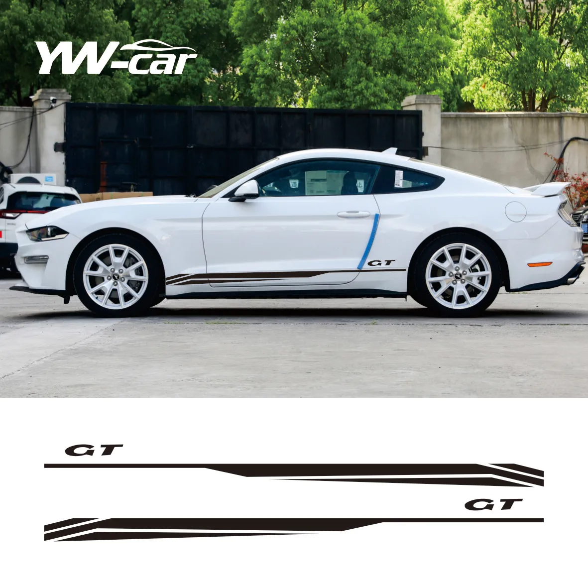 

2Pcs Racing Sport Car Body Door Side Stripes Skirt Stickers for Ford Mustang Coupe GT 2015- Shelby GT500 GT350 Car Accessories