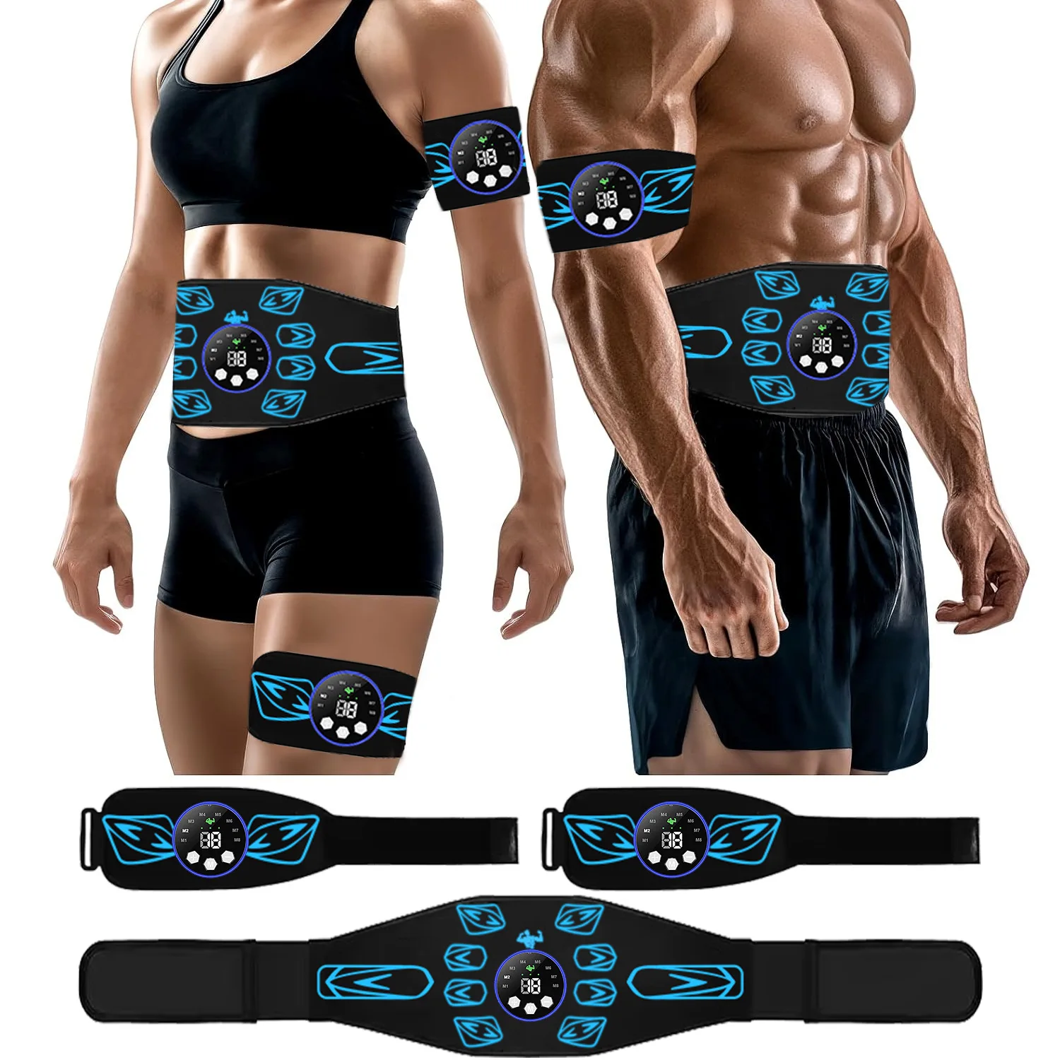 Tragbares EMS-Muskelstimulator-Set – Elektrischer Bauchgürtel & Armtrainer für Heimfitness & Fettverbrennung