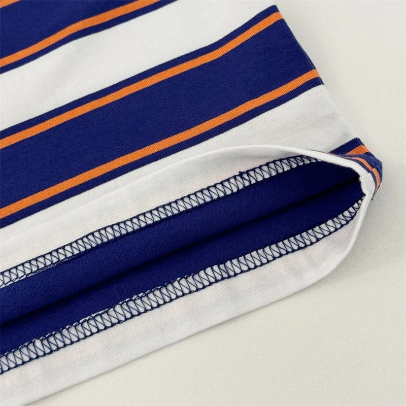 Blue Stripe T Shirt A699664 Colur Clothing Spring Summer Round Collar Design T-shirt Streetwear Embroidery Letter Long Sleeve