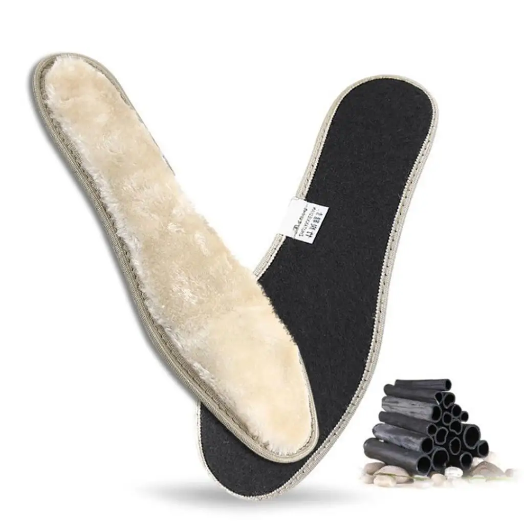 2X Warm Plush Bamboo Insoles Shoe Pads for Men Women Shoes Boot 41-42