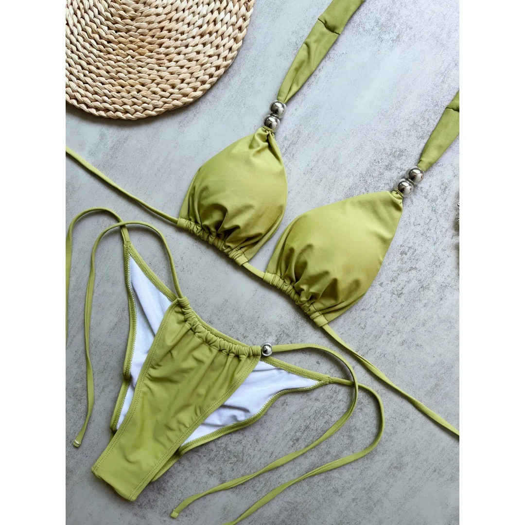 2026 Neuer Sexy Neckholder-Bikini Damen-Badeanzug Zweiteiliger Bikini-Set mit Hohem Beinausschnitt Badebekleidung V8496 – Detail 10