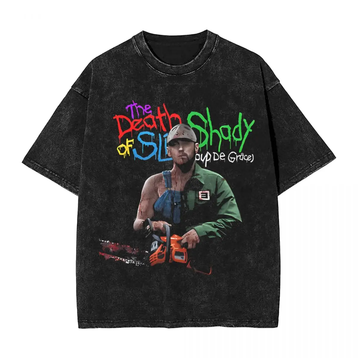 Washed T Shirt Death Of Slim Shady Vintage T-Shirts Eminem Rap Old School Music Streetwear Graphic Printed Tees Men Women