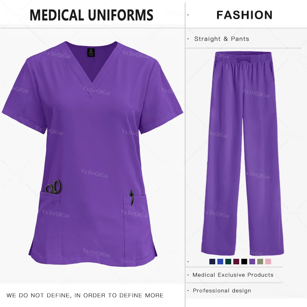 New Straight Pants Scrubs Set Medical Uniforms Stretch Tops With Pocket Nurse Uniform Surgery Suits Nursing Workwear Accessories