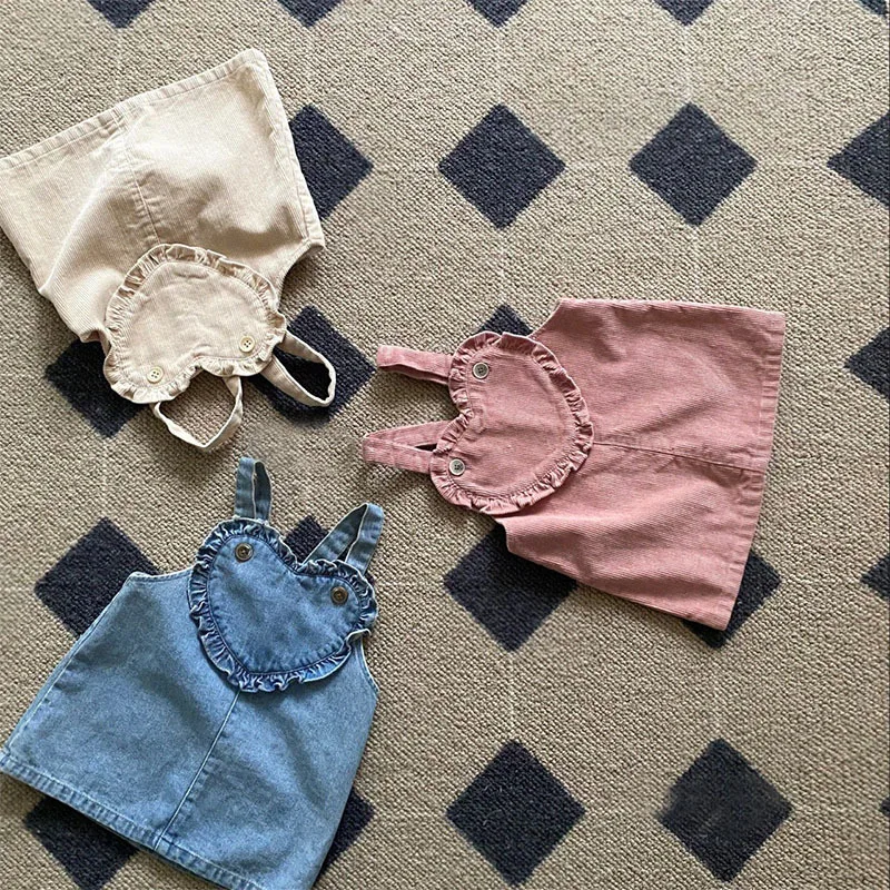 

2025 Autumn New Girls Sleeveless Denim Dress Solid Baby Girl Cute Heart Strap Dress Infant Toddler Sweet Princess Vest Dress