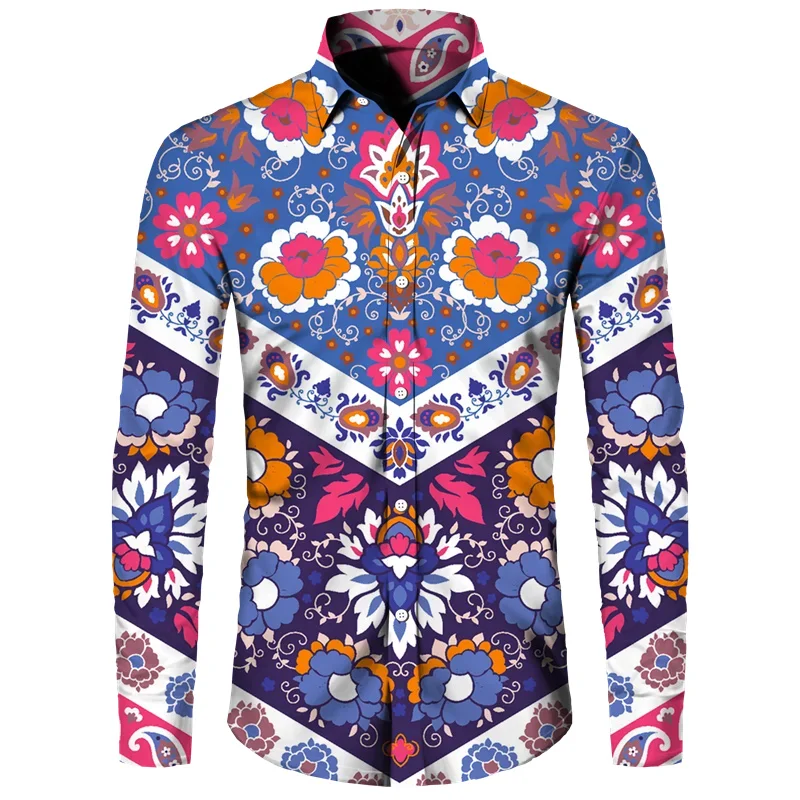 

Hawaiian shirt 3D printed personalized graphic long-sleeved shirt lapel oversized long-sleeved spring and autumn new style top