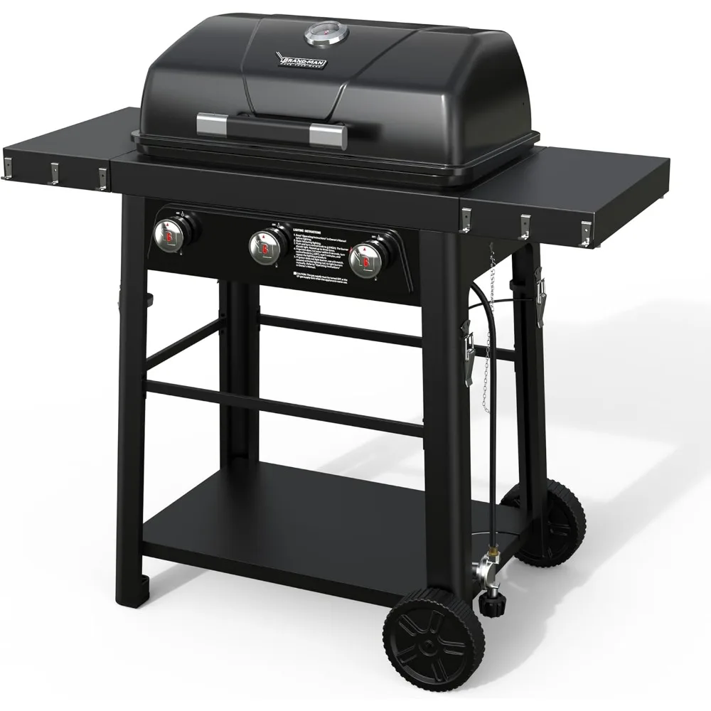 3 Burner Propane Gas Grill with Portable Tabletop Propane Grill & Enameled Cast Iron Grates, Gas BBQ Grill for Outdoor