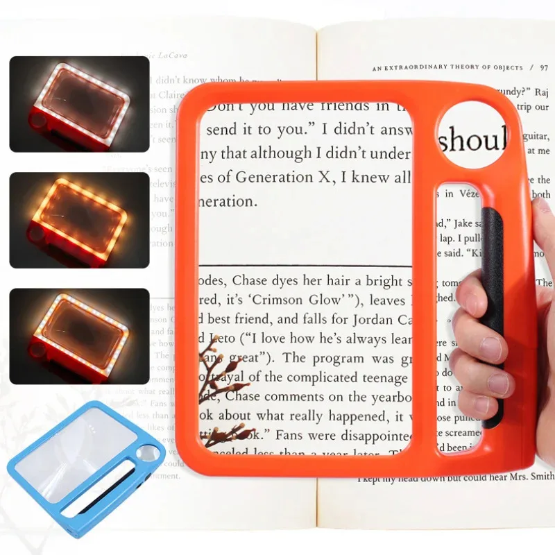 Rechargeable 48LED Tri-Color Light with Warm and Cool Brightness Adjustment, Handheld Magnifier 5x 10x for Reading and Identific