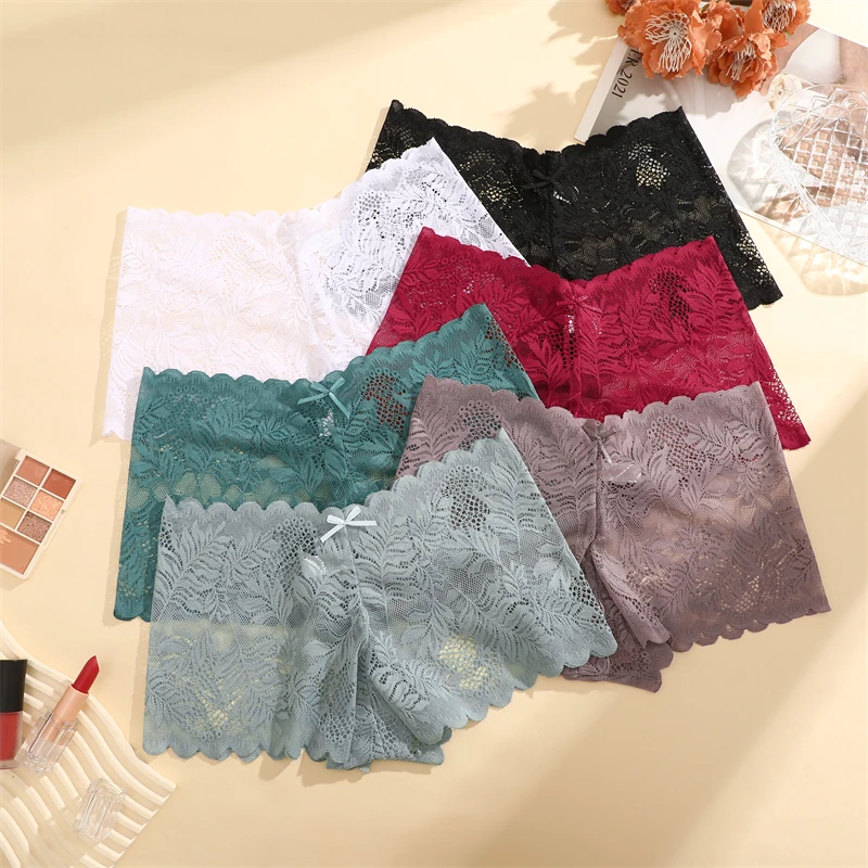 FINETOO 6 ks Dámské květinové krajkové boyshorts Sexy Perspective spodní prádlo s nízkým pasem Kalhotky Dámské prodyšné spodní prádlo Jednobarevné kalhotky - náhled 2