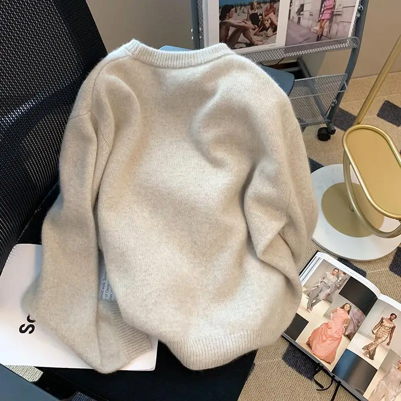 2025 Autunno e inverno versione coreana pullover carino allentato girocollo maglione jacquard donna top lavorato a maglia