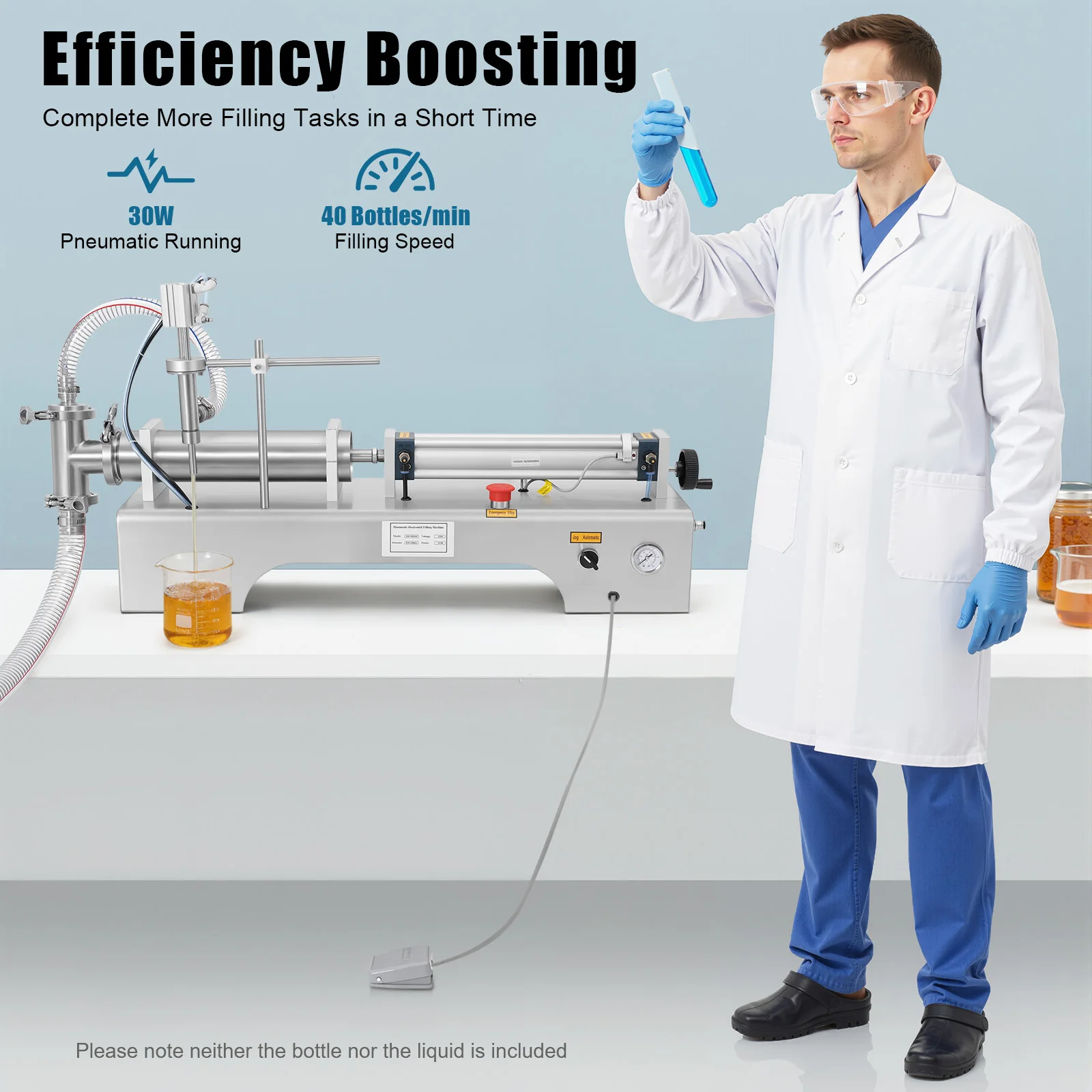 Machine de remplissage de liquide pneumatique horizontale 100-1000ml, remplissage quantitatif automatique et contrôlable, pour jus de bière cosmétique