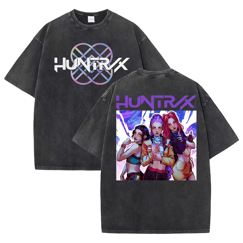 

Vintage Washed T-shirt KPop Demon Hunters T-shirts Men Women Streetwear Short Sleeve Cotton Loose Tshirt Harajuku Oversized Tees