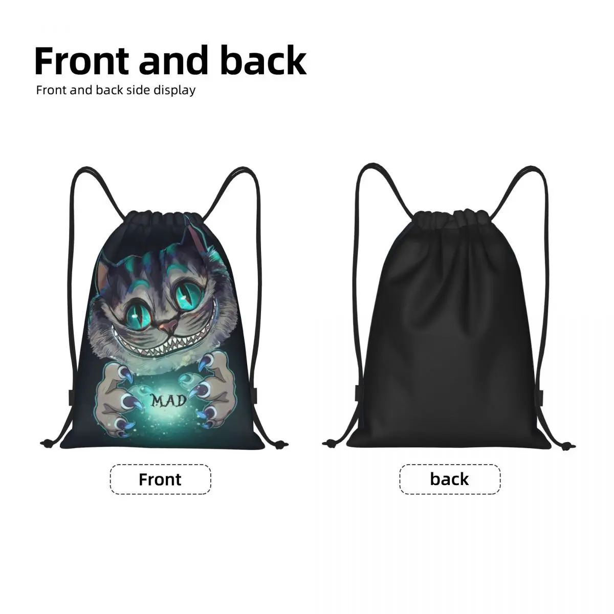 Custom Mad Cheshire Cat Drawstring Backpack Women Men Gym Sport Sackpack Foldable Shopping Bag Sack