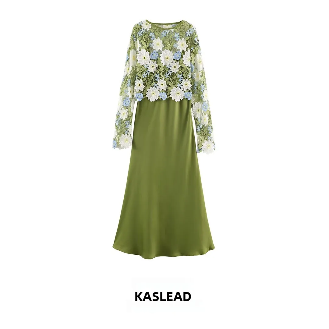 Elegant Versatile Women's Fashion Two-Piece Set KASLEAD New Style Casual Long Sleeve Polyester Fiber A-Line Skirt Dress