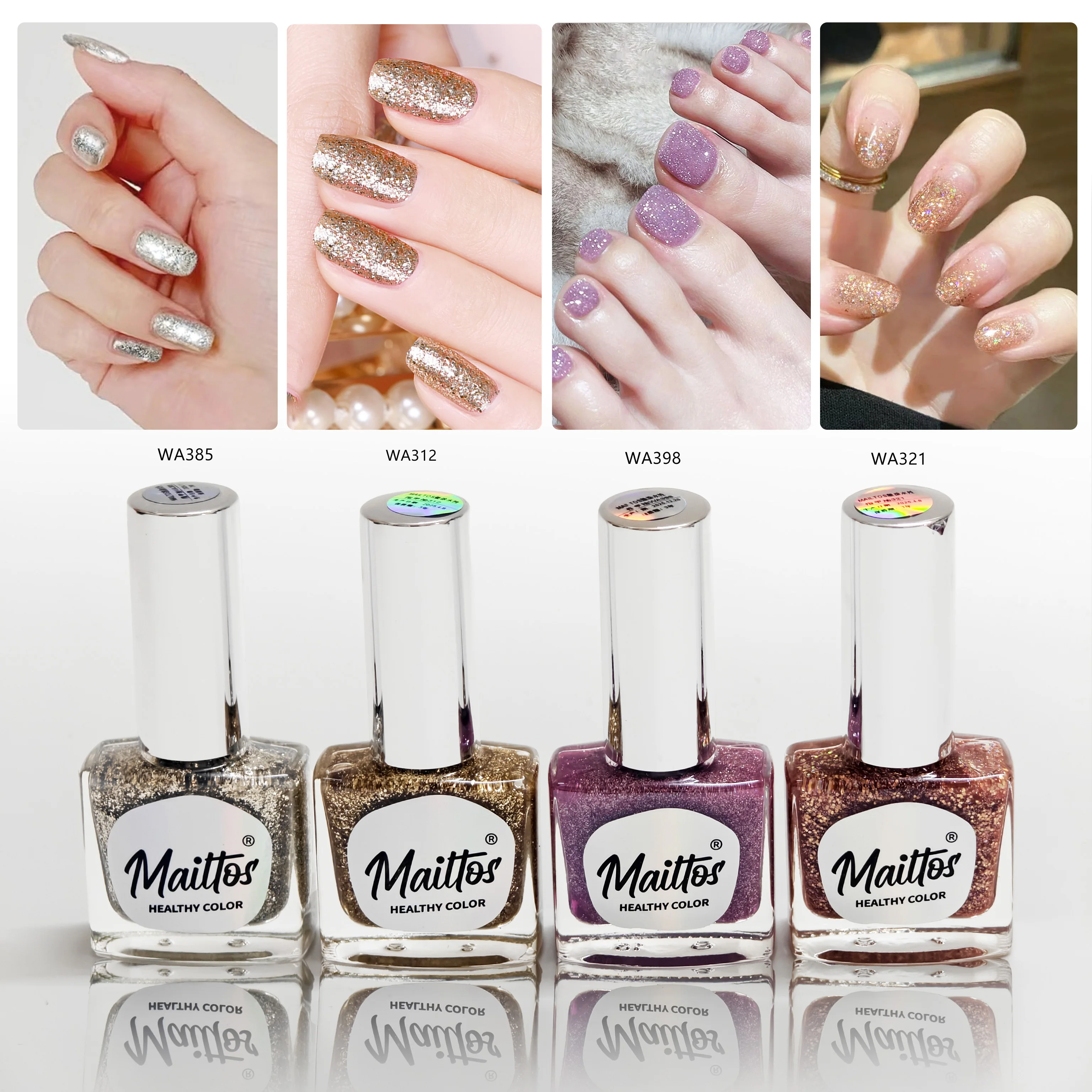 

12 мл x 4 [312/321/385/398] Fairy Glitter Vault, лак для ногтей на водной основе, без запаха, быстросохнущий, не требует лампы, легко снимается.