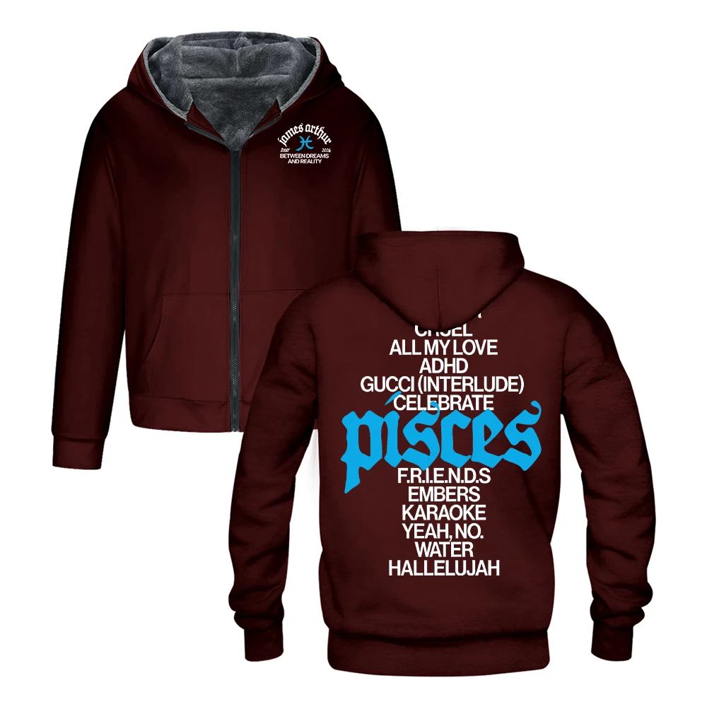 James Arthur Pisces Tracklist Hooded Jacket Parkas 2026 World Tour Long Sleeve Outerwear Coat Women Men Zip Up Hoodie