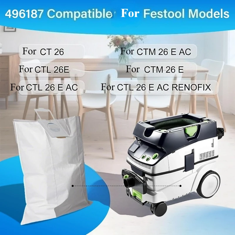 10PCS 496187 Filter Bag for Festool Dust Extractor CT 26 / CTM 26 E/CTL 26 E Cleantec SC FIS-CT 26/5 Vacuum Cleaner Dust Bag