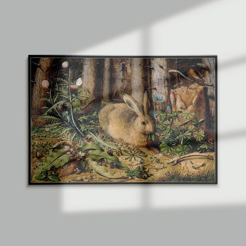 Póster Vintage de Hans Hoffmann, pintura en lienzo de liebre en el bosque, pegatinas de pared de conejo antiguo, impresión artística, decoración de conejito del bosque