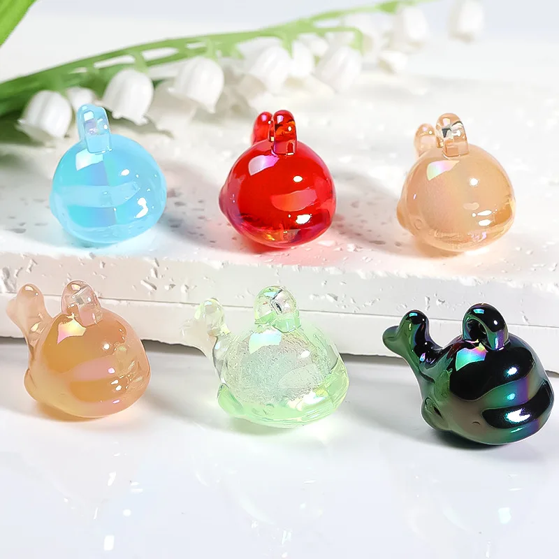 10PCS 25x36mm Little Dolphin Acrylic Pendant Accessories UV Plated Bubble Jelly Shell Dolphin Beads DIY Keychain Accessory