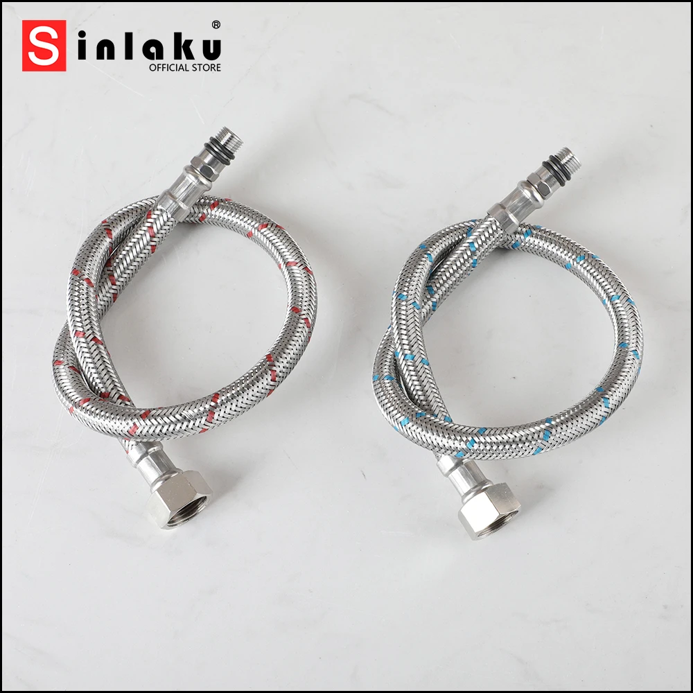 SINLAUK 1 Pair Stainless Steel Flexible Plumbing Pipes Hot Cold Mixer Faucet Water Supply Pipe Hoses Bathroom & Kitchen Part