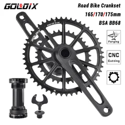 GOLDIX Ultralight Road Bike Crankset 50-34T/52-36T/53-39T Double Chainring 165/170/172.5/175mm Length Hollow Bicycle Crank