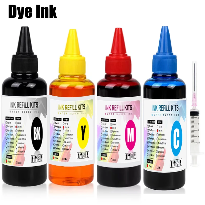 100 مللي حبر صبغ عالمي BK C M Y Kit متوافق مع خراطيش خزان الطابعة النافثة للحبر HP Canon Epson Brother Deskjet CISS #3