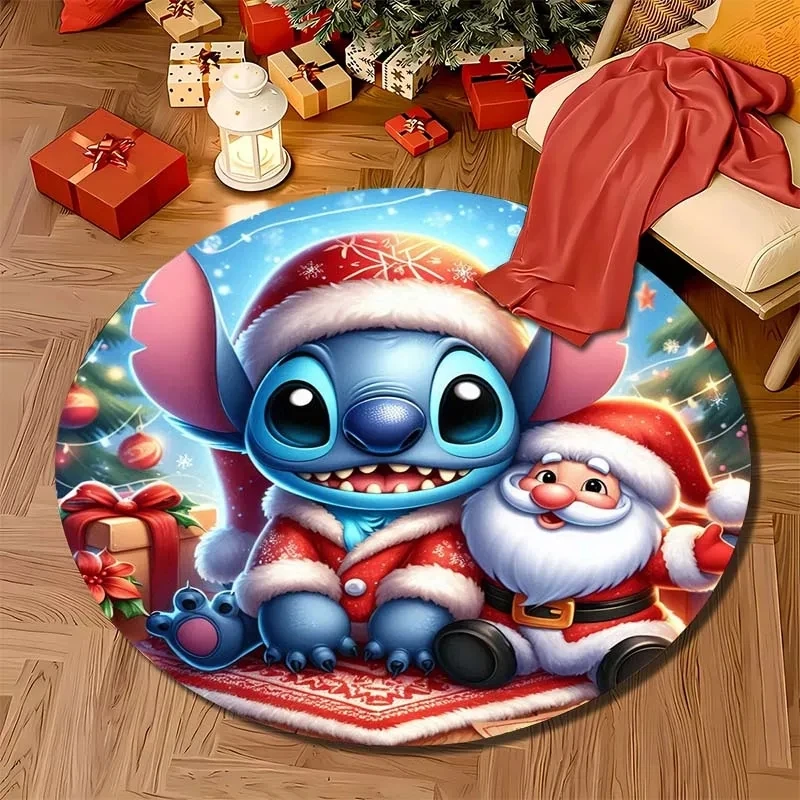 MINISO DISNEY Stitch Christmas Printed Round Rug Bedroom Living Room Carpte Doorma Sofa Table Home Area Rug Floor Mat Decor