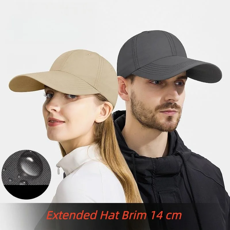 Summer 14cm Extended Brim Baseball Hats Men and Women Waterproof Quick Drying Caps Adjustable Outdoor Sunscreen Fishing Hats
