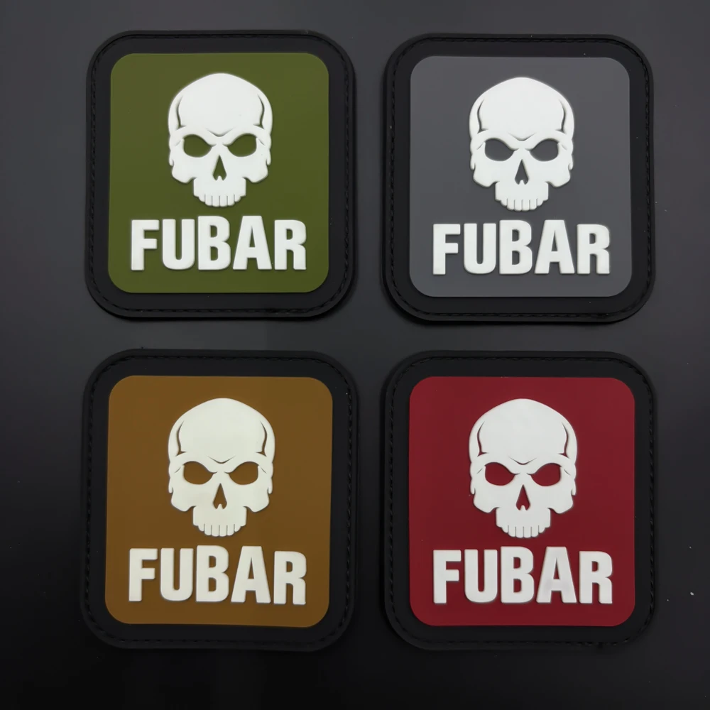 Rounded square skull pattern personalized special-shaped patch, 1 piece, four color options, 2D flat PVC material with built-in luminous effect, arm patch, supports repeated sticking and removal, decorative patch for bags and clothing, comes with a matching velcro badge sticker