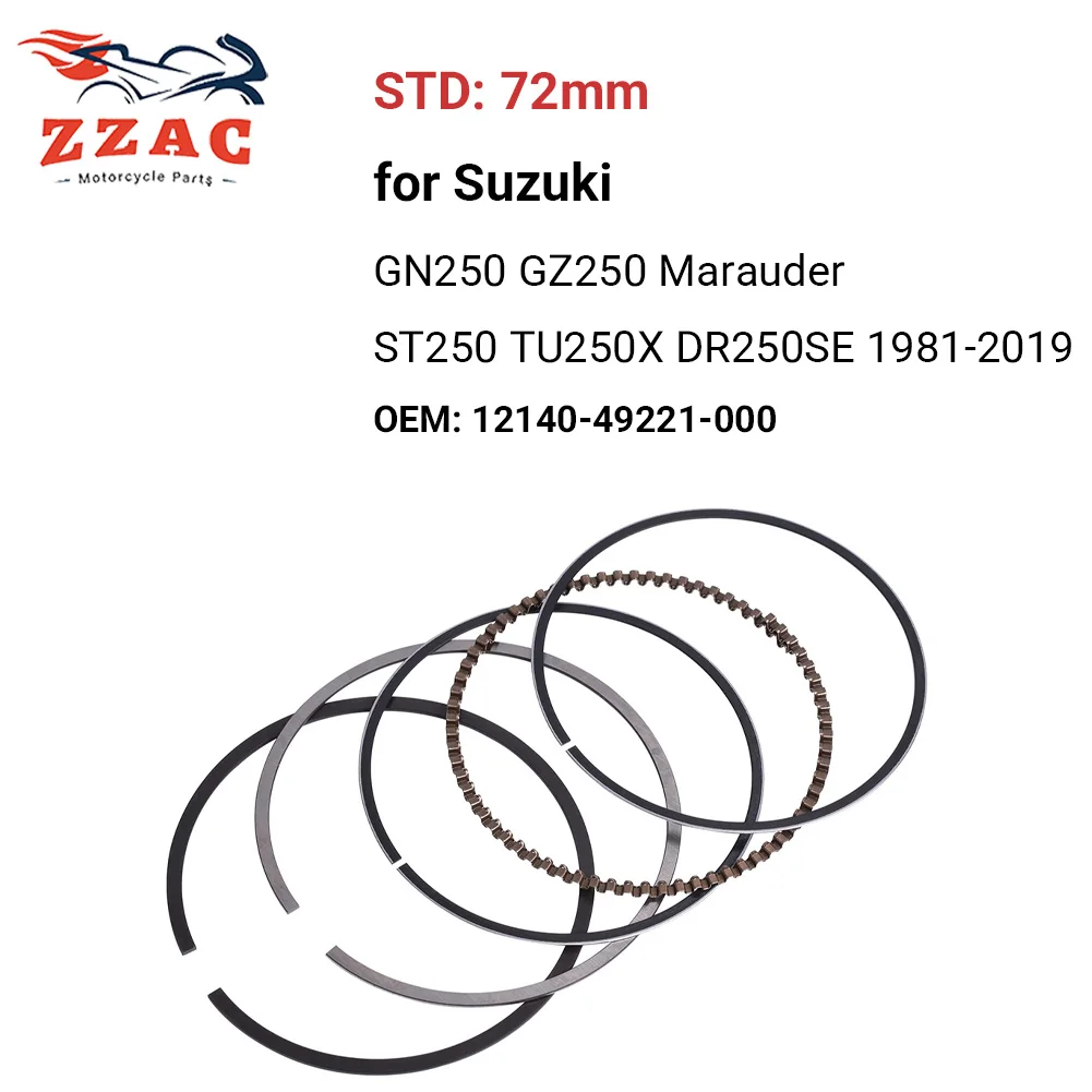 STD 72mm Motor Piston Ring Set for Suzuki GN250 GZ250 Marauder ST250 TU250X DR250SE 1981-2019 12140-49221-000 12140-49270-000