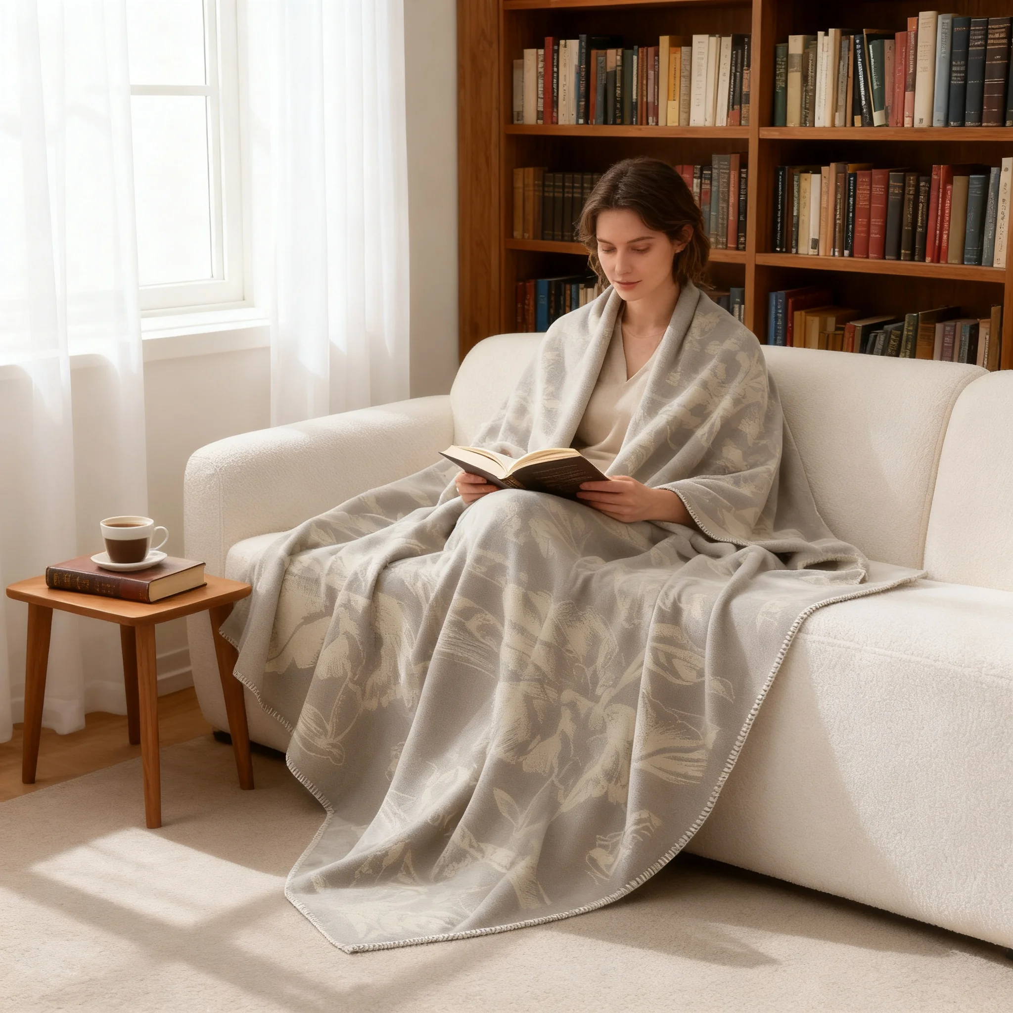Faux Cashmere Jacquard Throw Blanket, Reversible Vintage Pattern Sofa Couch Cover, Multifunctional Nap Wrap for Air Conditioning