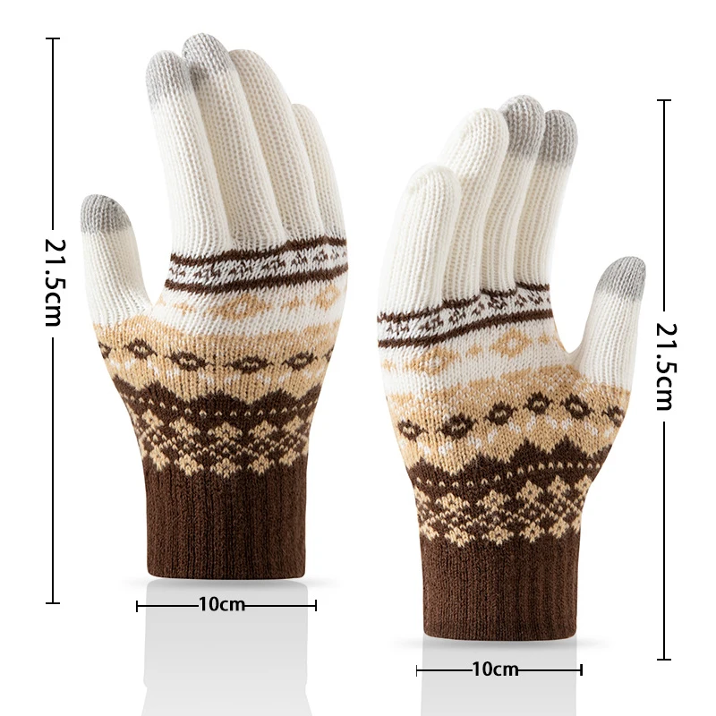 Women Men Gloves Winter Touchscreen Knit Gloves Vintage Jacquard Warm Elastic Cuff Thermal Gloves for Outdoor Daily Wear