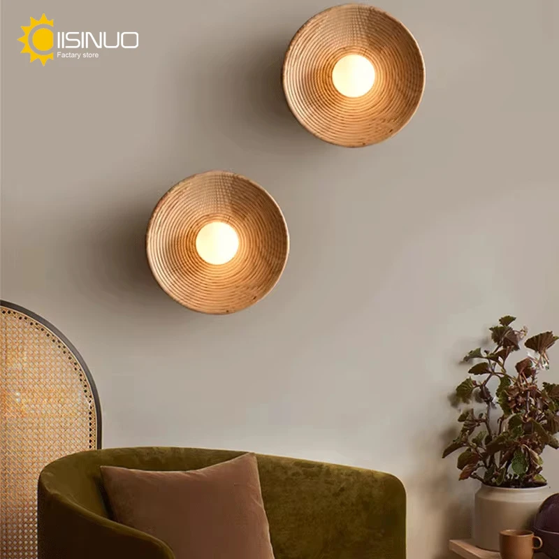 

Indoor Bedroom Retro Japanese Style Wall Lamp Circle Bedside Sconce for Living Dining Room Aisle Hotel Corridor Lighting Fixture