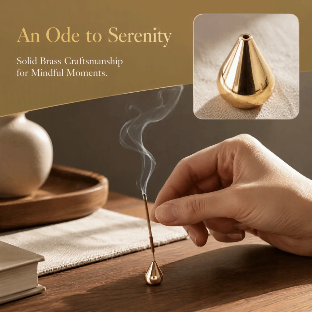 3 Pieces Brass Incense Holder Burner Water Drop Shape Gourd Shape Incense Stick Holder Portable Size Incense Cone Holder