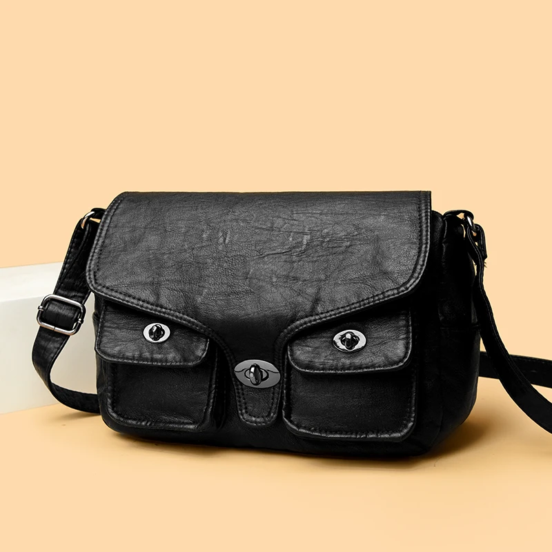 New Fashionable Soft Leather Commuter Bag Women's Retro Style Brand Shoulder Handbag Casual Solid Color Daypack Crossbody Bags