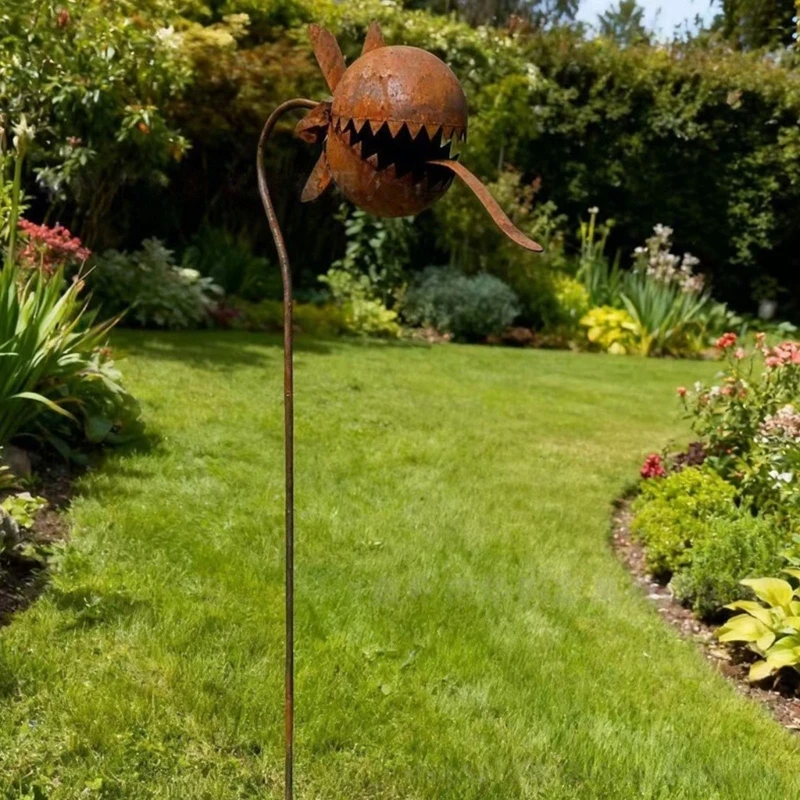 

Aged Weathered Metal Carnivorous Flower Yard Stake For Outdoor Enhancement Lawn Porch trail And Flower Bed 87HA
