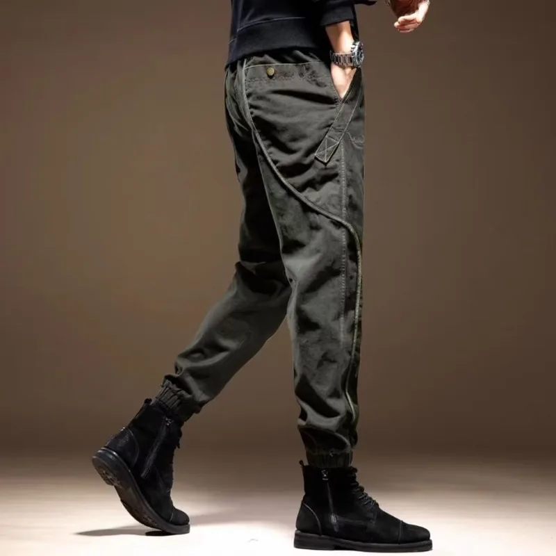 High Quality Autumn 2024 Solid Colors Designer Fashion Casual Overalls Men's Black Loose Straight Foot Large Size Trousers Man