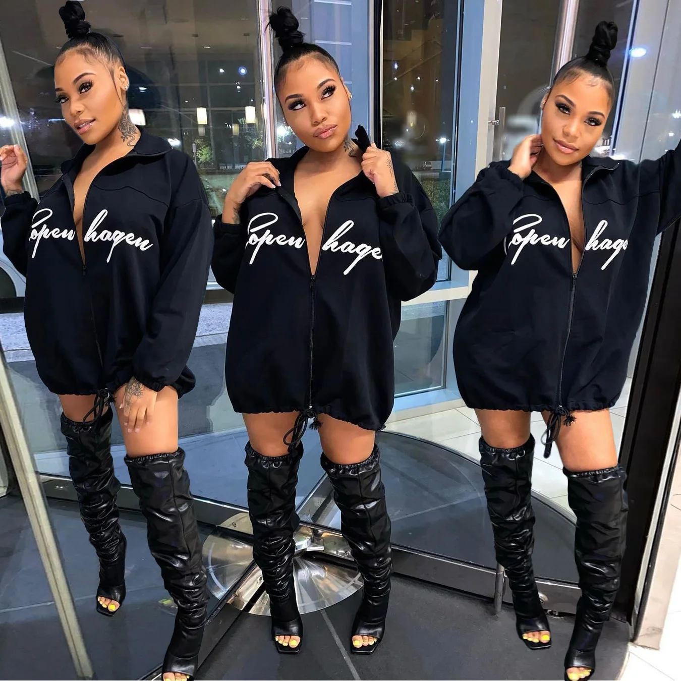 

Medium And Long Coat Letter Zipper Loose Jacket Jacket 2026 Spring And Summer New Temperament Women's High Street