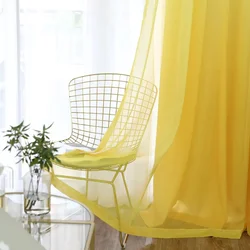 Solid Color Sheer Voile Curtain for Living Room Kitchen Modern Window Drapes Yellow Tulle Fabric Treatment Cortinas Custom WP184