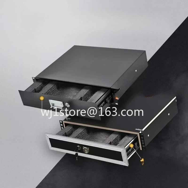 Gaveta de Armário 2U com Fechadura, Gaveta de Microfone de Metal 2U, Caixa de Armazenamento para Microfone