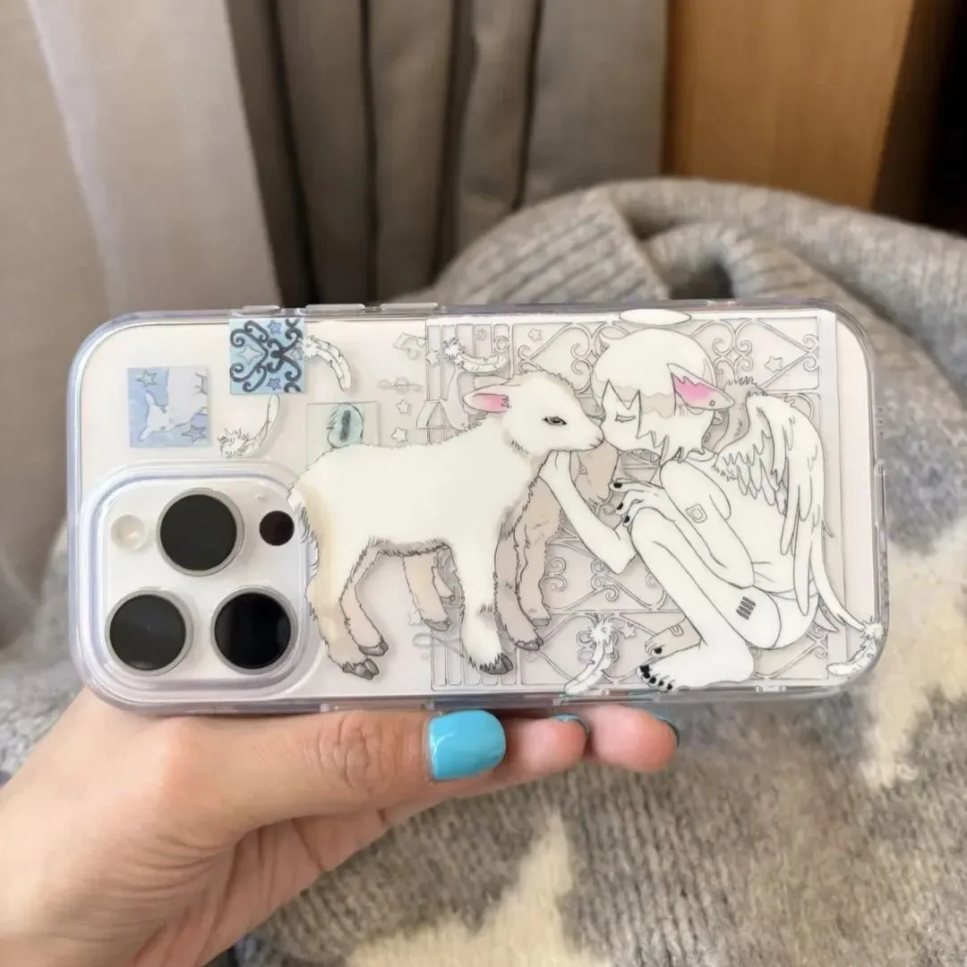 Art Hand drawn Cartoon Cute Sheep Phone Case For Samsung Galaxy S25 S24 S23 S22 S21 S20 FE Note20 Edge Plus Ultra Lite 5G Cover - náhled 2