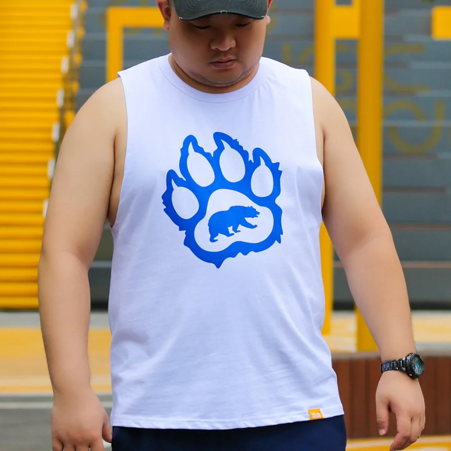 Cute Bear Claw Paw Oversize Tank Tops, Men's Plus Size Cotton Undershirt, California Bear Male Vest Gay White XL 2XL 3XL 4XL 5XL