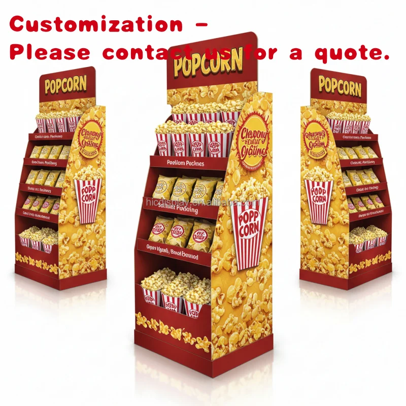 

custom.Custom Modern Popcorn Display Stand Cardboard Floor-Standing Retail Store Showcase with Custom Printing Option