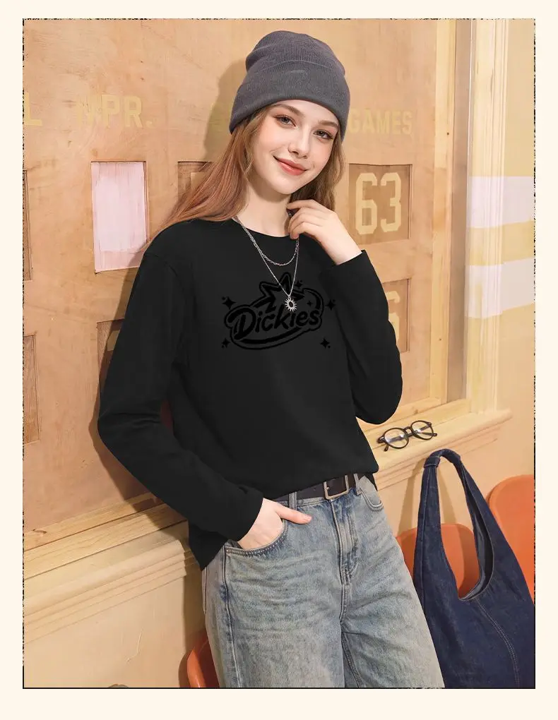 Dickies New Spring Fall Pure Cotton Long Sleeve Undershirt, Versatile Casual Top Tee
