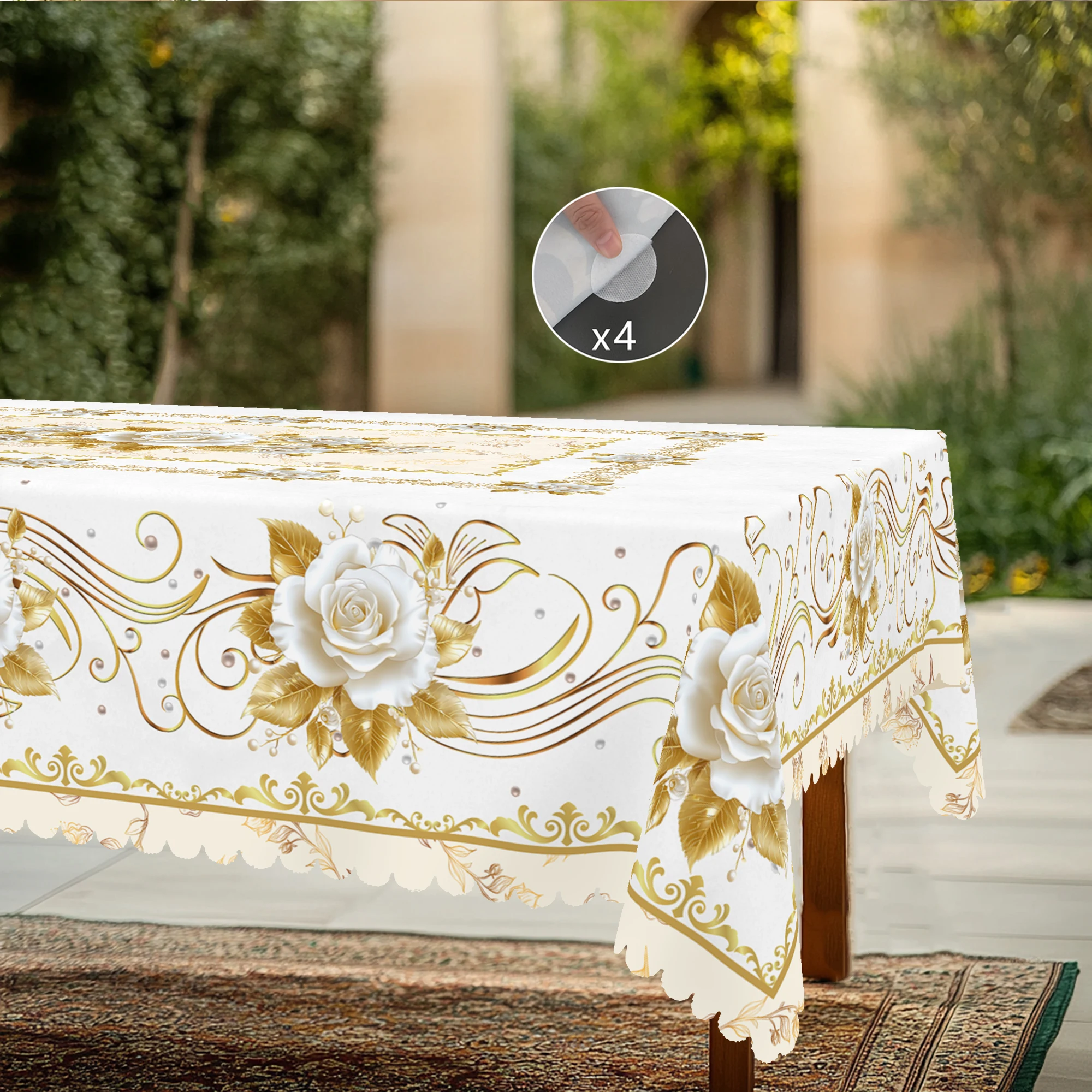 1 Piece 3D Stereo Creative Golden Flower Theme Tablecloth, Retro Country Farmhouse Style, Spring and Summer Camping Style Picnic, Wedding Season, Mother's Day, Anniversary, Garden Birthday Party Decoration, Kitchen Accessories, Dining Room Terrace, Indoor and Outdoor Tablecloth, Perfect Gift for Friends, Multiple Sizes Available