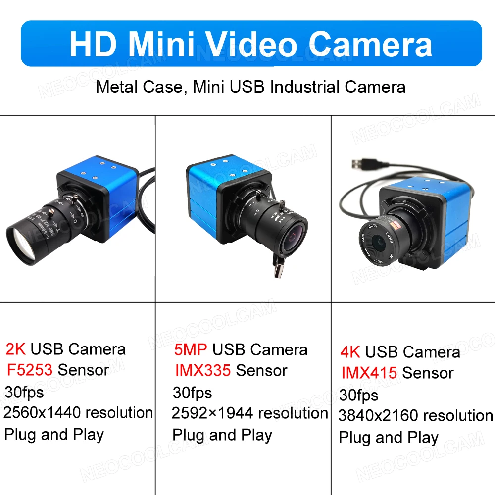 30fps Industrial 4K HD IMX415 Sensor 2K F5253 /5MP IMX335 USB Webcam 5-50mm Varifocal CS Lens UVC OTG Usb Camera Plug And Play