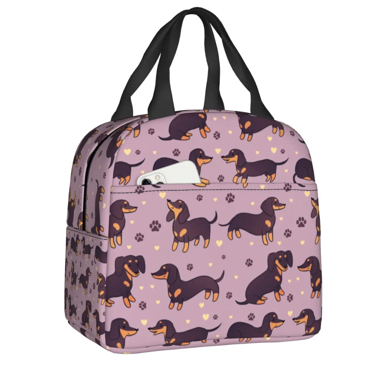 Custom Cartoon Dachshund Dog Pattern Lunch Bag Men Women Thermal Cooler Insulated Lunch Boxes for Kids School Children