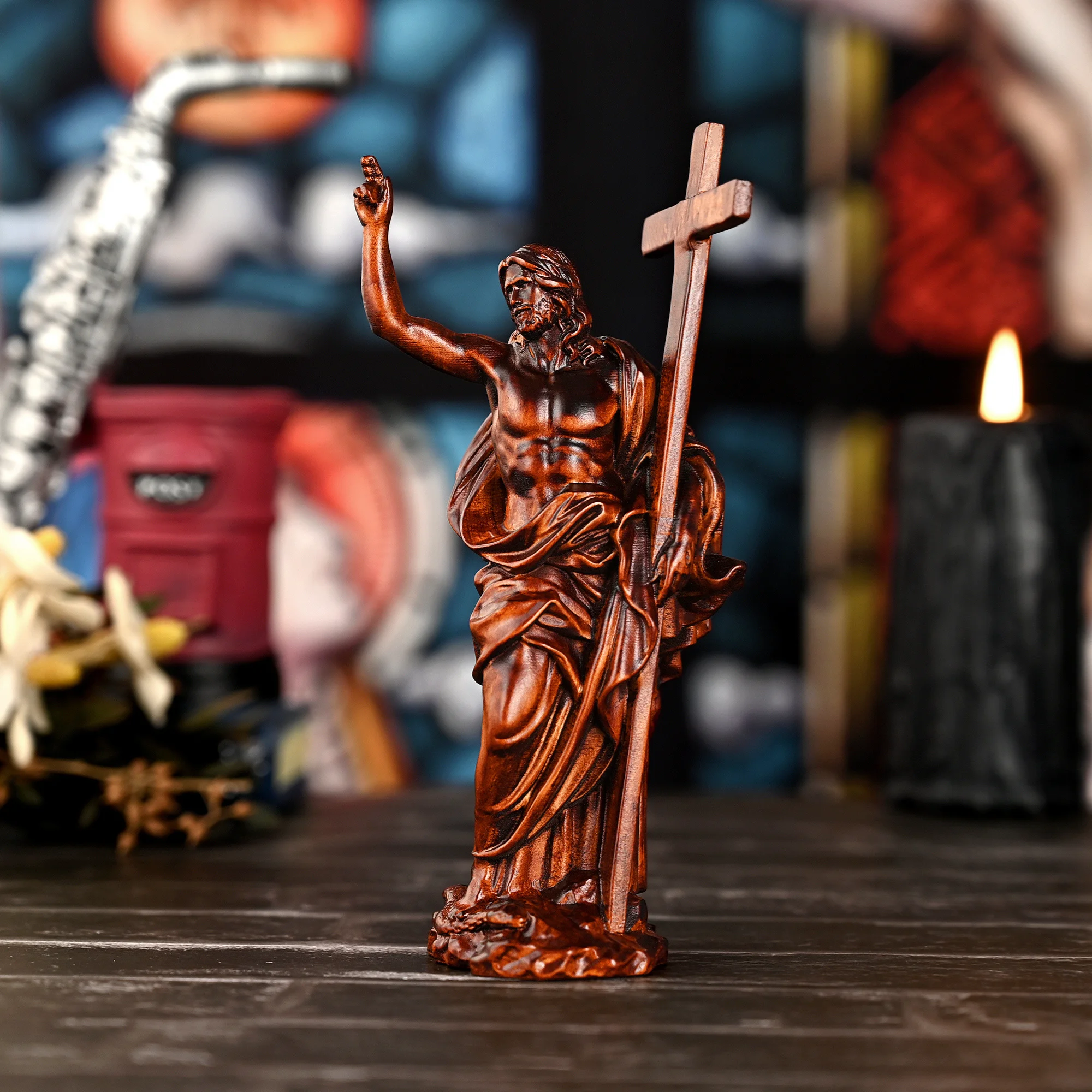 “He Is Risen” — Hand-Carved Boxwood Jesus Resurrection Statue | Symbol of Hope, Faith & New Life