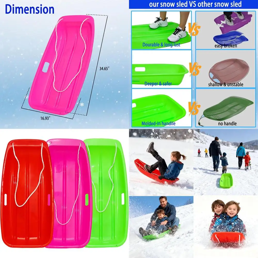 

Durable 35-Inch Flexible Snow Sled for Adults and Kids with Pull Rope & Handles