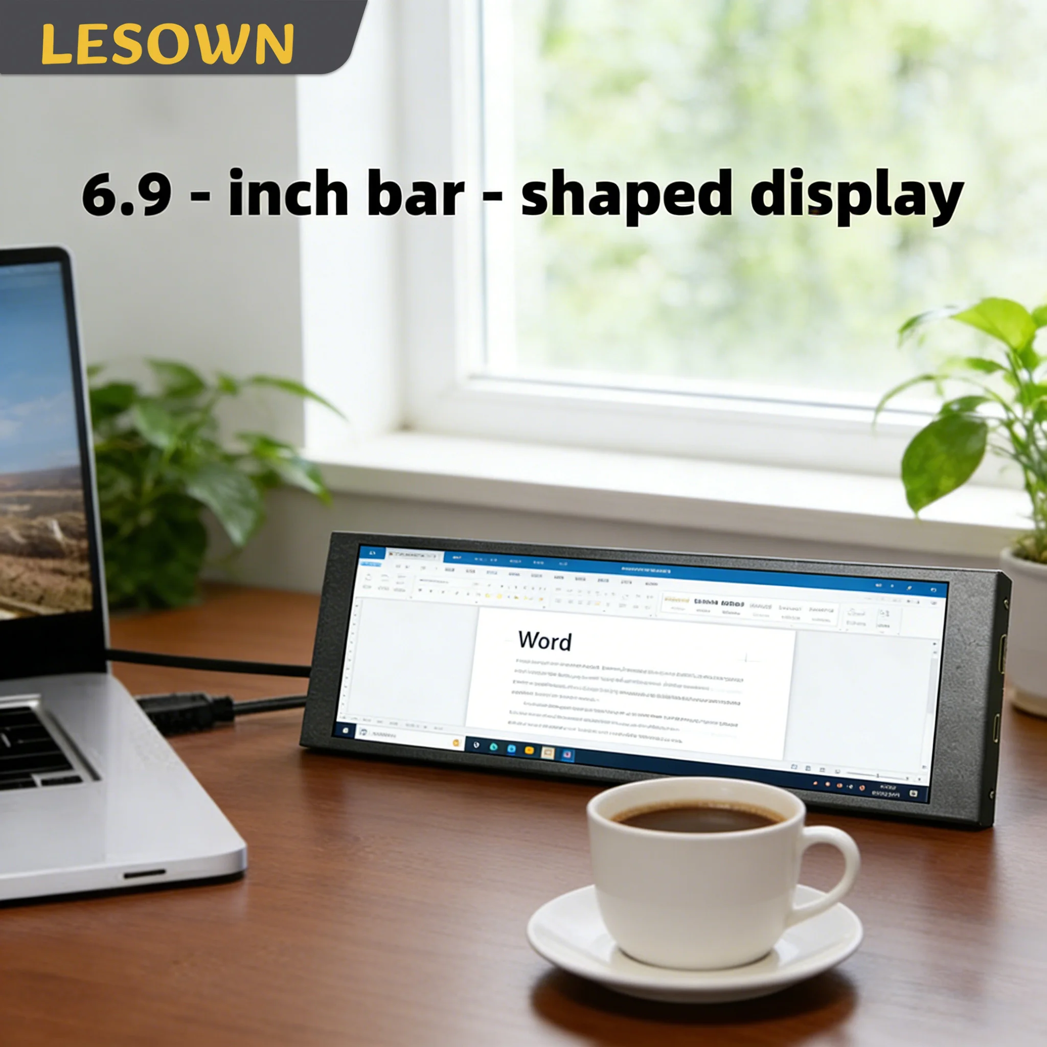 

LESOWN 6.9 7.9 8.8 11.3 Inch Portable Extended Monitor IPS Bar Type Ultra Wide Aspect Ratio Small Screen for Laptop PC Word
